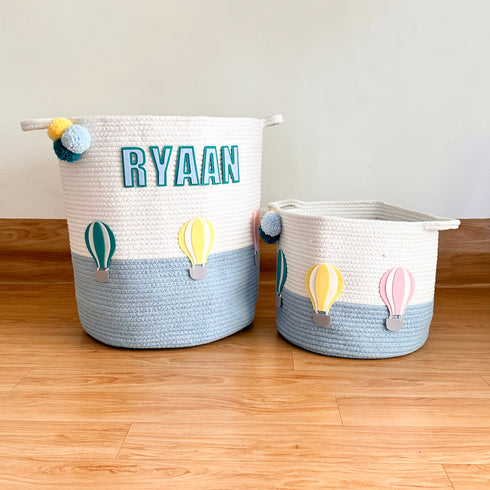 Hot Air Balloons - Blue Rope Personalised Storage Basket